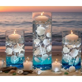 75 Floating White Seashells - White Starfish - Coral Reef - Pearls - Aqua Beads - Fills 1 Gallon of the Transparent Water Gels for the Floating Effects
