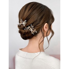 2Pcs Bridal Hair Accessories Pearl Bride Wedding Hair Pins Leaf Bridal Head Piece Rhinestones Hair Jewelry Hair Accessories for Women and Girls (Golden, One size)