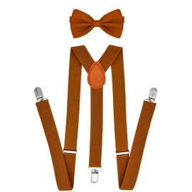 trilece Suspenders Bow Tie Set For Men - Adjustable Size Elastic 1 inch Wide Y Shape Suspenders with Matching Bowtie (Brown Rust)