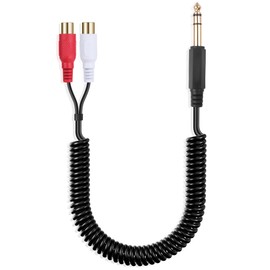 JSADZKJ 6.35mm to 2 RCA Stereo Audio Cable 1/4 TRS Male to Dual RCA Female Splitter Cable Gold-plated Coiled 1/4'' to 2 RCA Audio Cable for Amplifiers Mixers Speakers 14 in/35cm