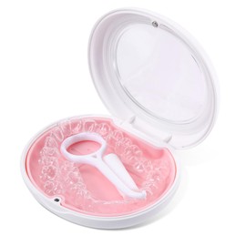 LONGMON Retainer Case,Slim Retainer Case,Compatible with Invisalign,Aligner,Contain Remover Tool,Chewies White Pink