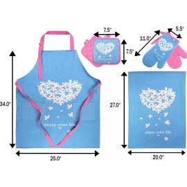 Linico Australia Premium Quality Kitchen Apron 6 PCS Set Womens Cute Cooking Apron with Pockets