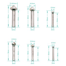 Set of 6, Chamfering Cutter, Countersink HSS Machine Countersink, Carbide Chamfering Cutter Round Shank, 3 Edges, 90 Degrees, 6.3 mm, 8.3 mm, 10.4 mm, 12.4 mm, 16.5 mm, 20.5 mm High Speed Steel