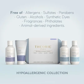 THEORIE PURE Travel Size Toiletries Set - Hypoallergenic Shampoo, Conditioner, Body Wash & Body Scrub - Fragrance-Free, No Sulfates or Parabens - Clean Beauty Essentials for Hair & Skin