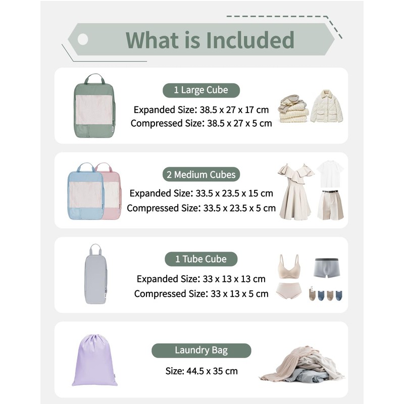 Narwey 5 Teilige Set Kompression Koffer Organizer, Compression Packing Cubes