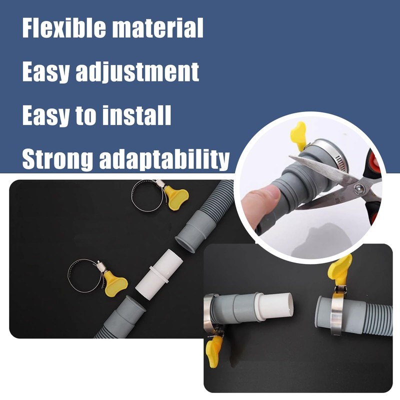 Universal Drain Hose Extension Kit,(Grey) with Connector Clip Clamp, Washing