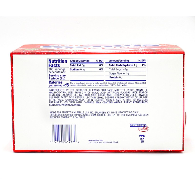 Mentos Pure Fresh Sugar-Free Chewing Gum with Xylitol, Strawberry, 50