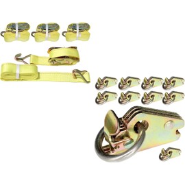 Extra Heavy Duty DKG E-Track O Ring Tie-Down Anchors (10 Pack) and 2" X 16' DKG Double J Hook Strap with Ratchet Tie Down (4 Pack)