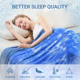 NORD ECO Cooling Blanket Queen Size for Hot Sleepers, Arc-Chill Cool Tech Fabric Q-Max>0.5, Lightweight Breathable Ice Cold Summer Blanket for Bed, Keep Cool for Night Sweats, 90"x90", Tie Dye Blue