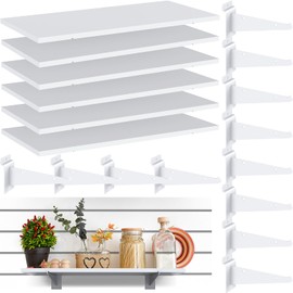 Tcevily 6 Pack White Slatwall Shelf, 15.7" x 6" Wooden Slat Wall Shelves with Metal Brackets Heavy Duty Slatwall Shelving Organizer Accessories for Home Garage (6, 15.7" x 6")