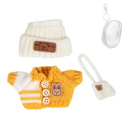 Clothes Set for 17cm Doll, Hat Suit Ornaments Accessories Set for Any 17cm/6.7inch Doll[with Doll Clothes Storage Bag] (White Hat/Yellow Coat/White Bag)