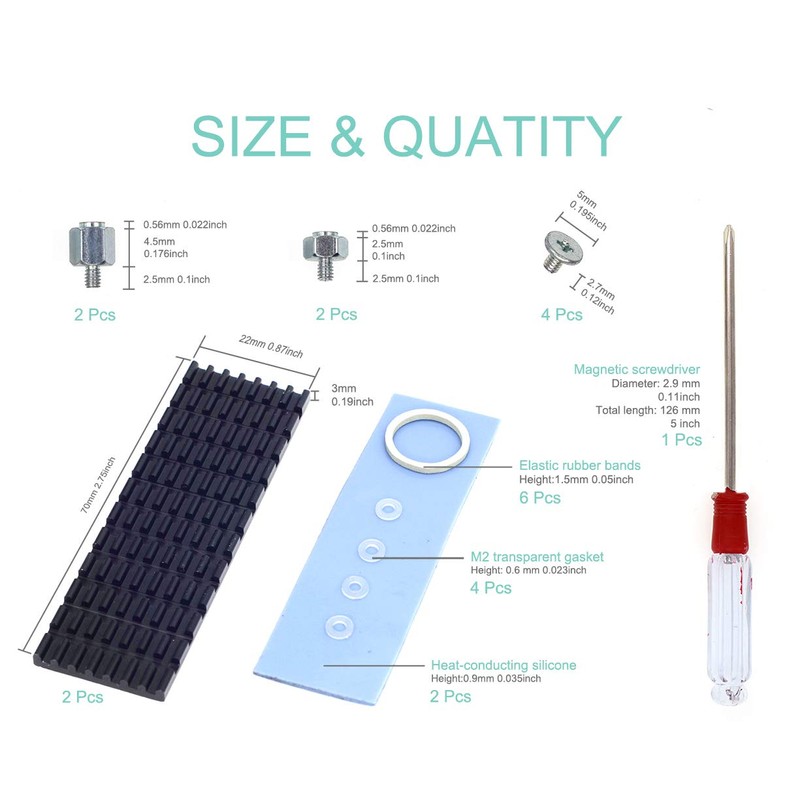 QTEATAK 2Pcs PCIe NVMe M.2 2280 SSD Heatsinks Cooler &