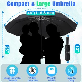 GAOYAING Windproof Travel Compact Umbrella Automatic Umbrellas for Rain Compact Folding Umbrella Portable Windproof Umbrellas for Men Women Teenage Black 2 Pack