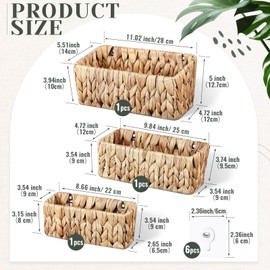 Threehoney 3 Pcs Seagrass Woven Hanging Wall Baskets with 6 Wall Mounting Hooks Hanging Storage Baskets Wall Basket Decorative Bathroom Wall Mount Organizer for Boho Room Decor Letters Mail Kitchen