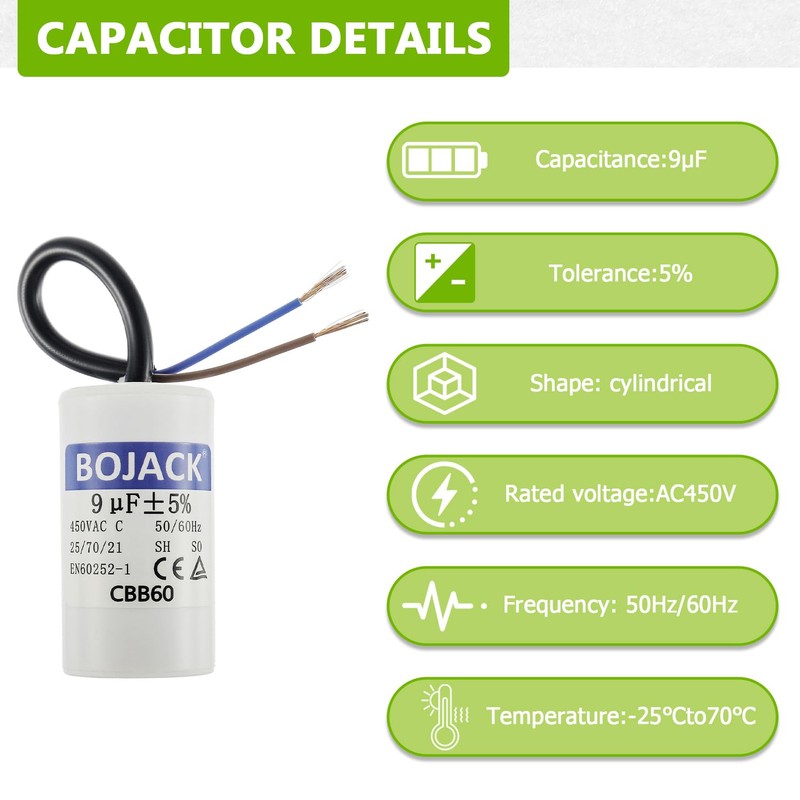 BOJACK CBB60 9uF 450V 50/60HZ Starting Capacitor, SH Motor Operating