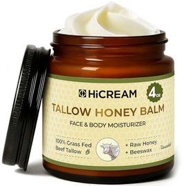 Beef Tallow for Skin, Beef Tallow and Honey Balm, 100% Organic Grass-Fed Beef Tallow Balm, Face & Body Moisturizer, Deeply Nourishment for Dry, Cracked, Sensitive Skin, Natural Formula (4 Oz)
