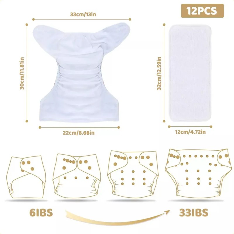 Pañales Ecológicos Paquete 12 Reutilizables + 12 Insertos