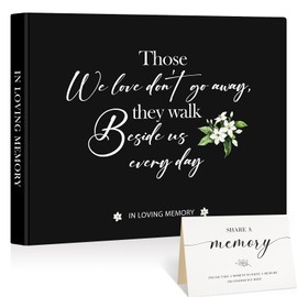 Lanpn Funeral Guest Book for Memorial Service, 100 Pages in Loving Memory Sign in Books for Guests with Memorial Table Sign, Leather Cover Funeral Favors Registry Book, Black