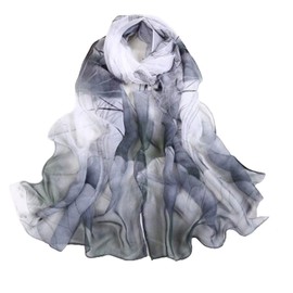 Fukufuku Women's Floral Chiffon Beach Scarf, Scarf, Large, Thin, Spring, Summer, Autumn, UV Protection & Cooling Protection, Sunscreen, Seaside, Lotus Print, Black