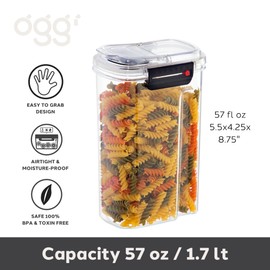 OGGI Easi Grip 57oz Moisture Proof Storage Container, Ultra Clear BPA-Free Sealable Canister, Flip Open Pouring Lid, Date Reminder Slider on Clip, Ideal Cereal Dispenser (57oz / 1.7lt)