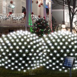 DealBeta Solar Net Lights 200 LED Outdoor Mesh Light with 8 Modes Waterproof Net Bush Lights for Bushes Hedge Yard Garden Decor, 9.8 x 6.6Ft Dark Green Cable (Cool White)
