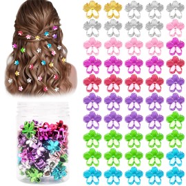 Atoden Mini Flower Hair Clips Small 50Pcs Cute Tiny Claw Clips for Bangs Thin Fine Hair Barrettes Colorful Decorative Floral Hair Accessories for Women Girls Teens (Glossy, Assorted Color)