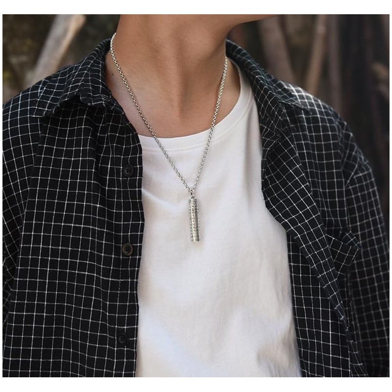 Rockyu Amulet Necklace, Men's, Long Necklace, Sutra Pendant, Openable Capsule,