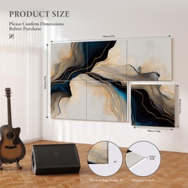 JBER 6 Pack Art Acoustic Panels, 47.2×27Inches Soundproof Wall Panels, Large Self-Adhesive Wall Panels, Decorative Sound Absorbing Panels, Sound Panels for Recording Studio(Black Gold Marble)