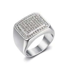 MIVEIVIA ICED OUT Ring for men Wedding Rings for Men Double Rectangles Stainless Steel ring Hip Hop ring Radiant Rings Bling Iced Out Jewelry Punk Ring Club ring Heavy Metal ring Party (9)