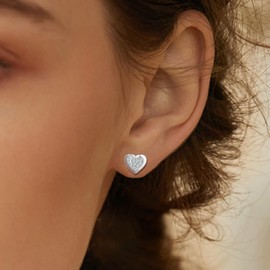 Sterling Silver Double Heart Stud Earrings for Women Hypoallergenic Cubic Zirconia Elegant Stud Earrings Gifts for Wife Sister