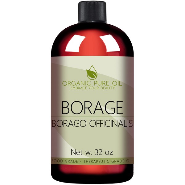 OPO Borage Seed Oil - 32 oz - 100% Pure Unrefined Non GMO, High GLA, Bulk Natural Carrier Oil Moisturizer for Skin Hair Nails Body Soaps DIY & More - Liquid Borago Virgin Vegan Premium Grade A