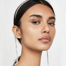 YienDoo Wedding Crystal Headband Silver 2 Row Rhinestone Hair Hoop Tassel Crystal Bridal Headpiece Sparkling Rhinestone Headhoop Hair Accessories for Women Girls