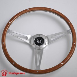 14'' Classic Riveted wooden steering wheel with 6 bolt and Horn Button