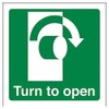 V Safety Turn To Open (Clockwise) Door Sign - 100mm