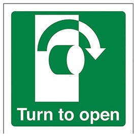 V Safety Turn To Open (Clockwise) Door Sign - 100mm x 100mm - 1mm Rigid Plastic