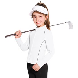 Hvididan Girls Athletic Jacket Zip Up Horse Riding Shirts Kids Yoga Jackets Workout Coat White 9-10 Years