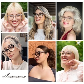 AMOMOMA Trendy TR90 Oversized Blue Light Reading Glasses Women,Stylish Square Cat Eye Glasses AM6031 Crystal Pink 2.0 x