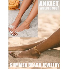 KOHOTA Initial Gold Ankle Bracelets for Women Waterproof 14K Gold Plated Anklets for Women Non Tarnish CZ Letter A-Z Dainty Layered Anklet Trendy Adjustable Foot Chain Set Summer Beach Jewelry Gifts