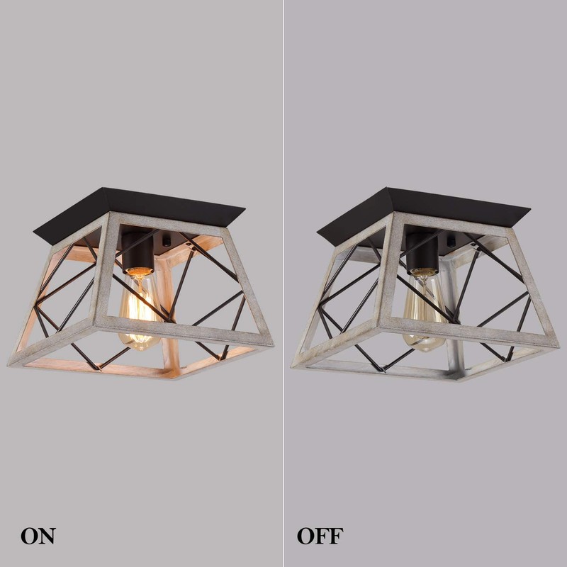Q&S Rustic Farmhouse Ceiling Light Fixture Flush Mount Vintage Ceiling