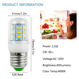 YEGRUEB KEI D34L LED Refrigerator Bulb Replacement, Fit for Frigidaire Electrolux 5304511738 Day White Light 4000K,2PCS