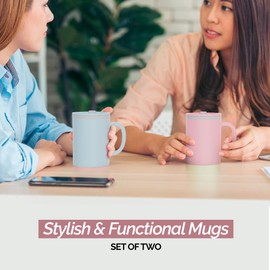 Copco Iconic - Taza de computadora aislada de doble pared de 12 onzas con tapa y asa, juego de 2, plástico reutilizable sin BPA, a prueba de derrames, apto para microondas y lavaplatos, boca ancha,