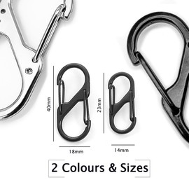 Belegao 2 Sizes Zipper Lock Clips 12PCS, Metal Dual Opening Anti-Theft Zipper Clips for Backpack, Luggage, Small Travel Carabiner Clip Zipper Pull Replacement Detachable (Black, Silver)