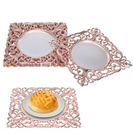 choayun 11.8" Square Charger Plates Set of 6, Mirror Table Chargers with Embossed Rim, Plastic Acrylic Chargers for Dinner Plates, Charger Plate for Table Décor, Party, Wedding, Holiday (Rose Gold)