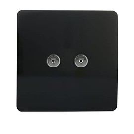 Trendi Artistic Modern Glossy Tactile 2 Gang TV Socket in Black ART-2TVSBK