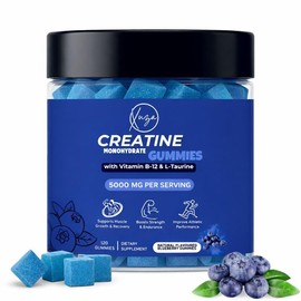 XUZA Creatine Gummies | Creatine Monohydrate with B12 & L-Taurine | Non-GMO, No-Sugar, Vegan, 30 Days Supply (120 Count (30 Servings), Blueberry)