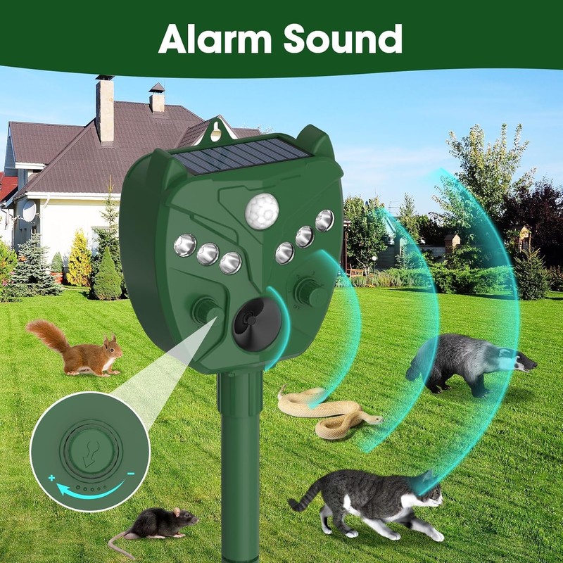 2 Pack NAVISOVL Solar Ultrasonic Animal Repellent Outdoor Cat, Squirrel,