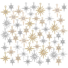 PH PandaHall 7 Styles Star Charms 56pcs Cubic Zirconia Charms Golden Pave Charms Platinum North Star Pendants Bulk Rhinestone Star Charms Shiny Star Dangle Charms for Jewelry Making Necklace Bracelet
