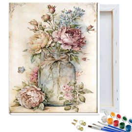 JATOK Paint by Numbers Kits for Adults, Painting Kits for Beginners On Clear Colored Canvas, Easy DIY Acrylic Pigment Drawing Paintwork for Home Wall Decor, Flower 30x40CM/12x16in (with Frame