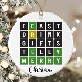Wordle Christmas Ornament - Funny Word Lover Gift - Feast- Drink- Gifts - Telly - Merry - Decoration Christmas Tree Ornament - Wordle Ornaments For Family And Friends Printed on Both Sides