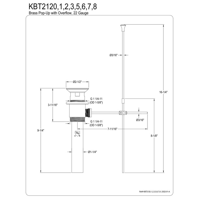 Kingston Brass KBT2125 Made to Match Brass Drain with Overflow